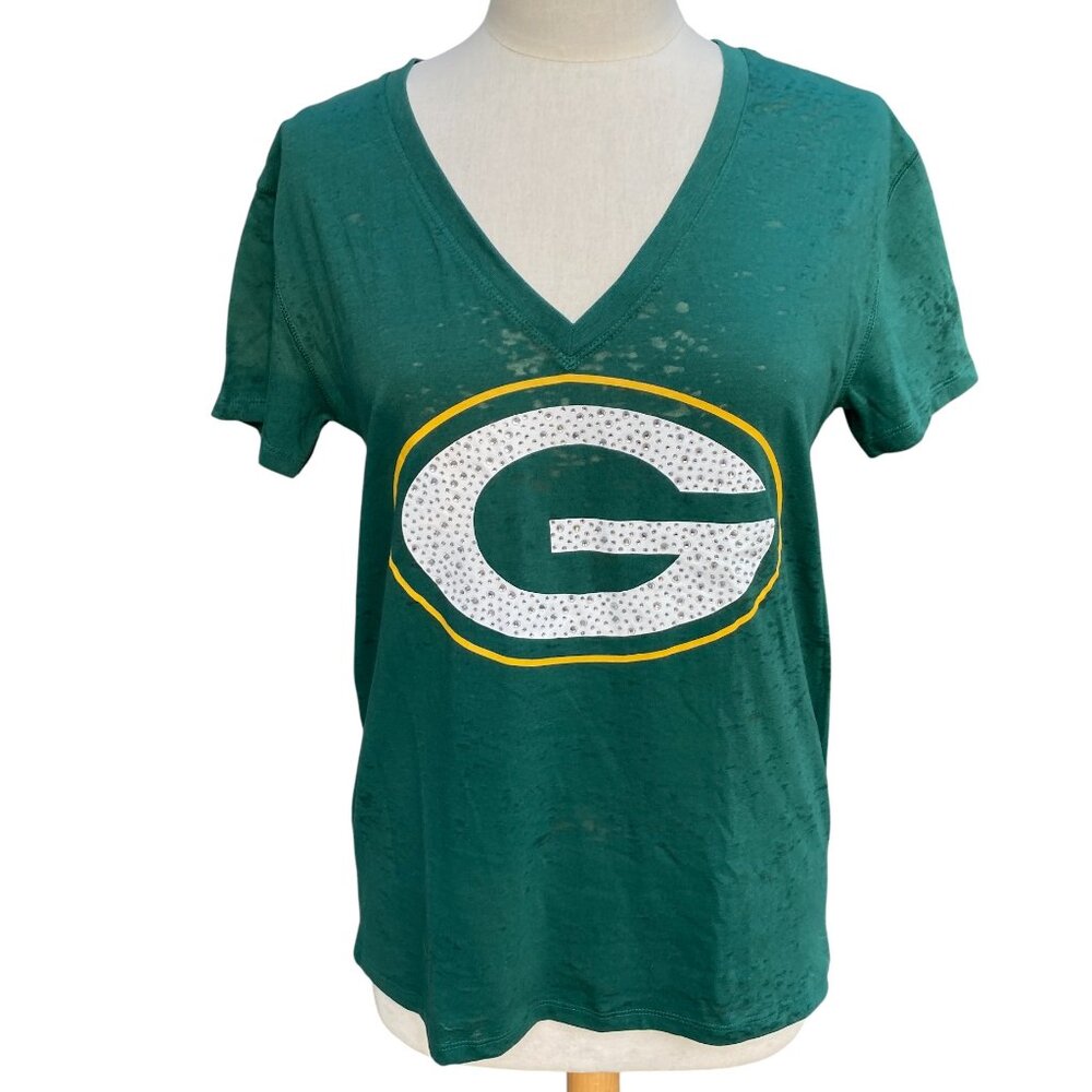 NWT Victoria's Secret PINK x NFL Green Bay Packers Tee Rhinstones Football=XS